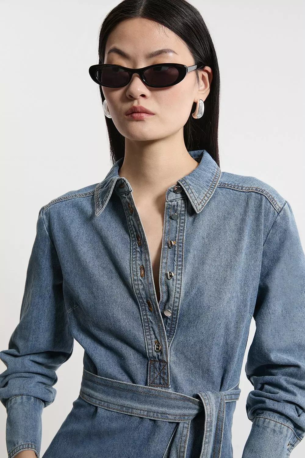 Denim Belted Maxi Shirt Dress | Karen Millen